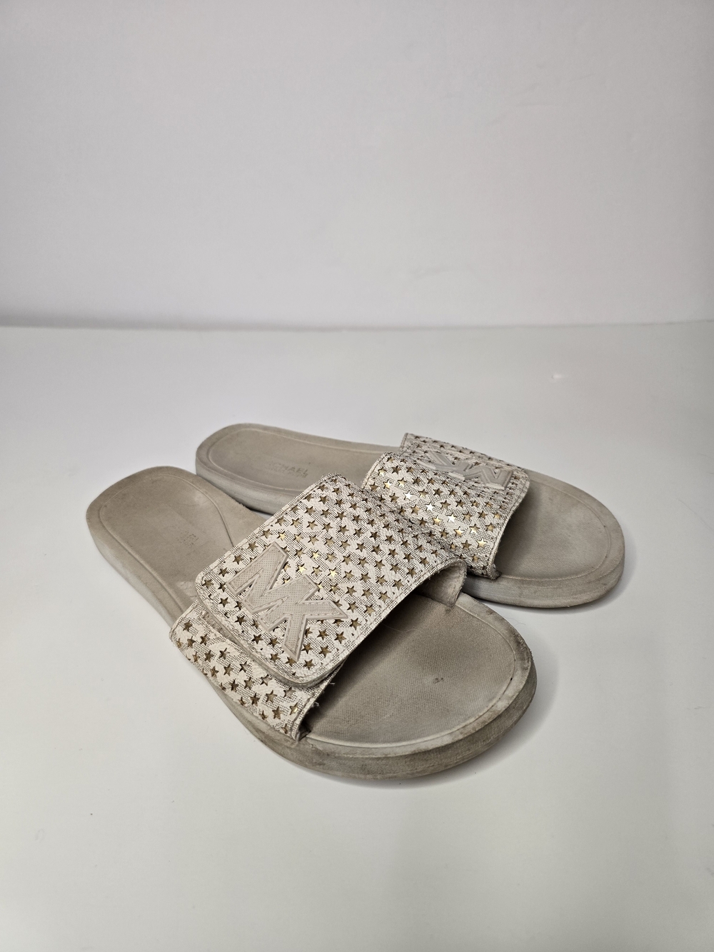 Michael Kors Embellished Star Slide Sandals in Light Beige